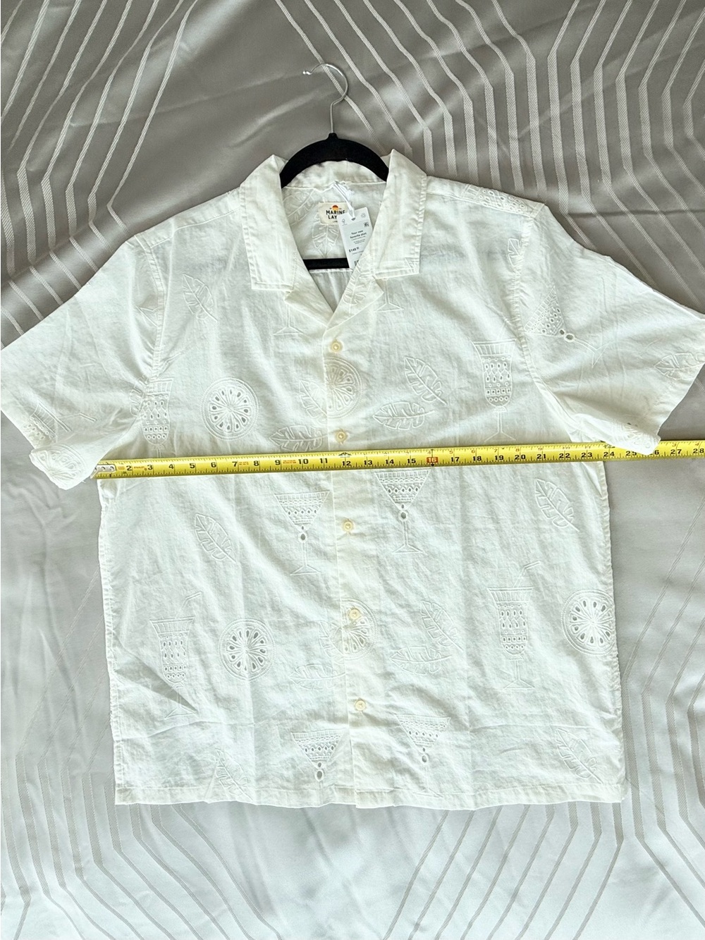 NWT Marine Layer Men’s White Short-Sleeve Embroidered Cotton Camp Shirt - Large - Picture 10 of 11